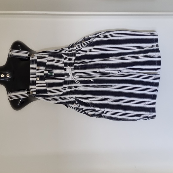French star overalls, vintage, 90's,blue denim look & white stripes, size L - Picture 2 of 13